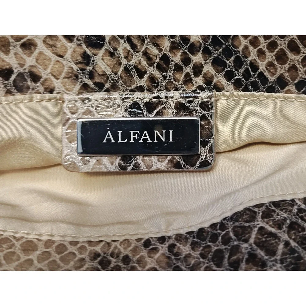 Alfani Foldover Clutch Bag Womens Medium Beige Brown Faux Snakeskin Chain Strap
